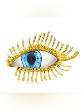 🆕️ Schiaparelli Style Gold Eyelash Eye Ring with Blue Iris  NWOT